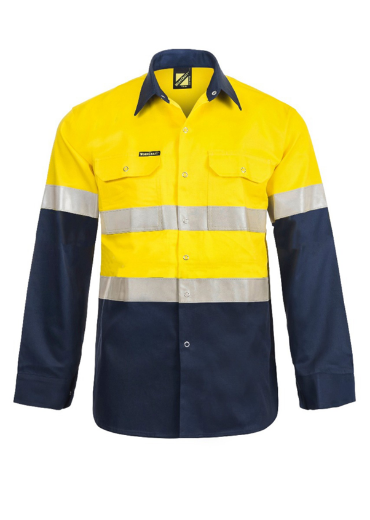 Picture of WorkCraft HI VIS LONG SLEEVE COTTON DRILL REFLECTIVE SHIRT WITH PRESS STUDS